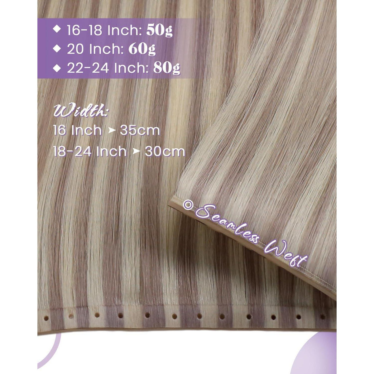 Echthaar Tressen Set Aschblond – Unsichtbare Weft Extensions 40cm