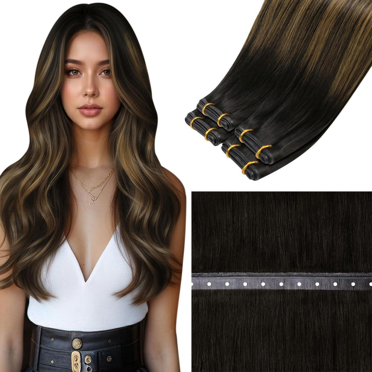 Echthaar Tressen Braun Balayage 55cm – Doppelt Tressen 80g