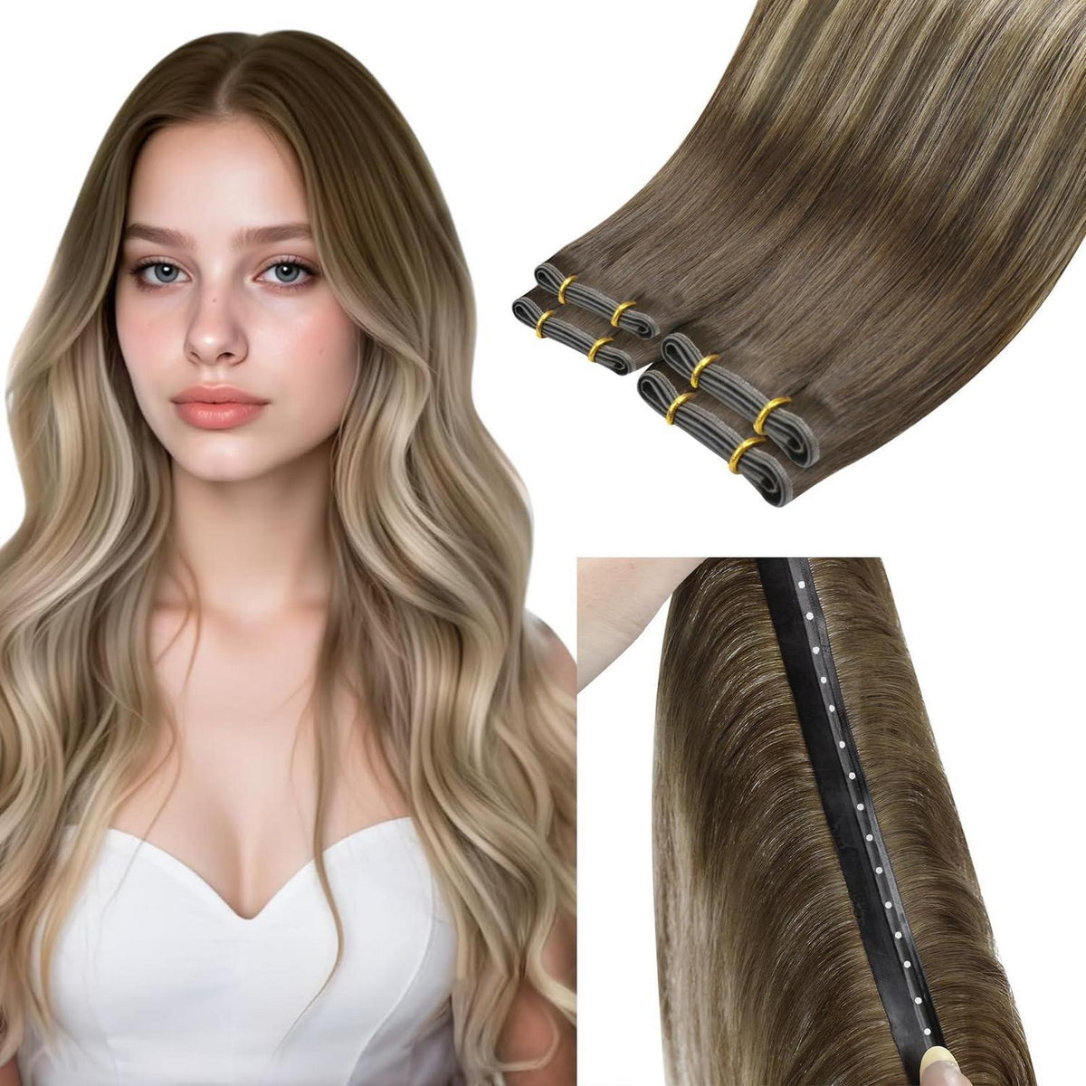 Blond Ombre Echthaar Tressen – 40cm, #3/8/24