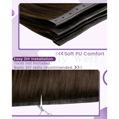 Echthaar Tressen Ombre Braun 40cm - Remy Weft Extensions
