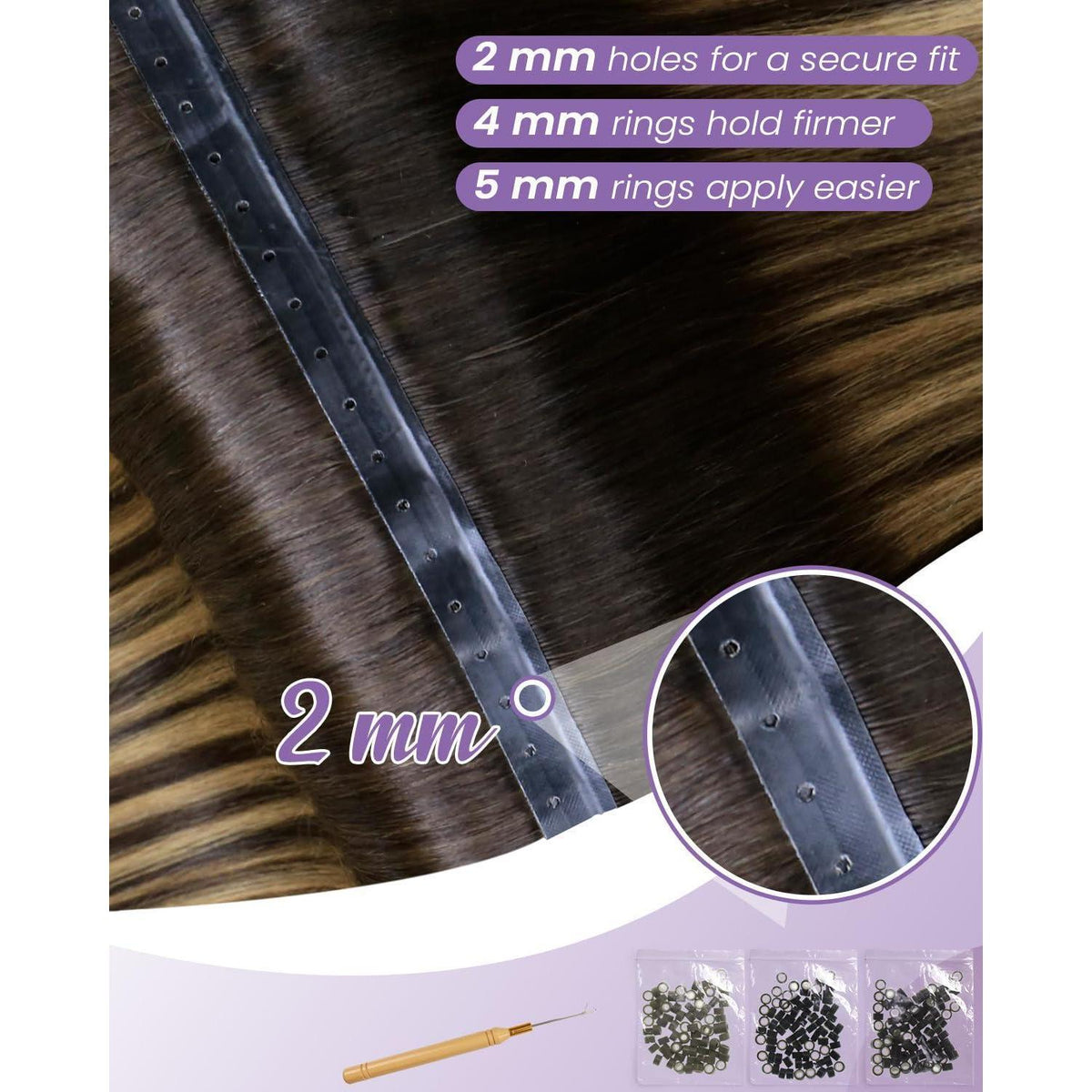 Echthaar Tressen Braun Balayage 55cm - Haarverlängerung