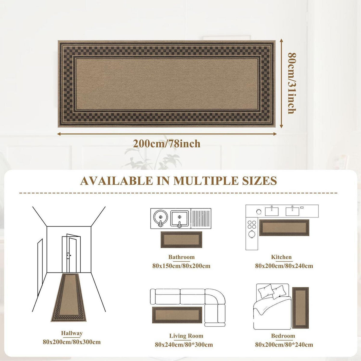 Jute Optik Läufer 80x200 cm – Rutschfest & Pflegeleicht