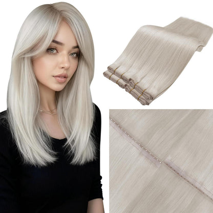 Echthaar Tressen Platinblond 50cm – Remy Weft Extensions