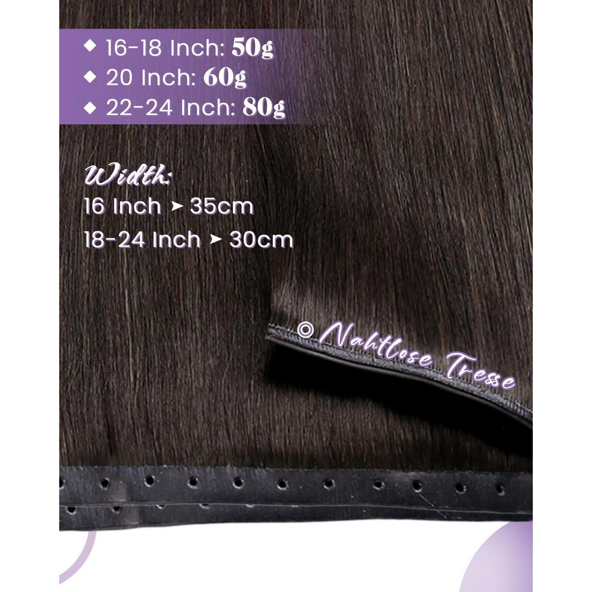 Echthaar Tressen Braun – Butterfly Weft, 45cm, 50g #2