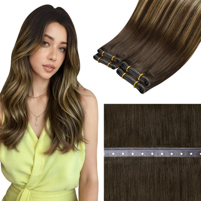 Echthaar Tressen Braun 60cm - Weft Extensions zum Einnähen