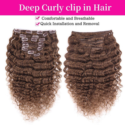 Deep Curly Echthaar Clip-Ins Dunkelbraun 60cm Haarverlängerung