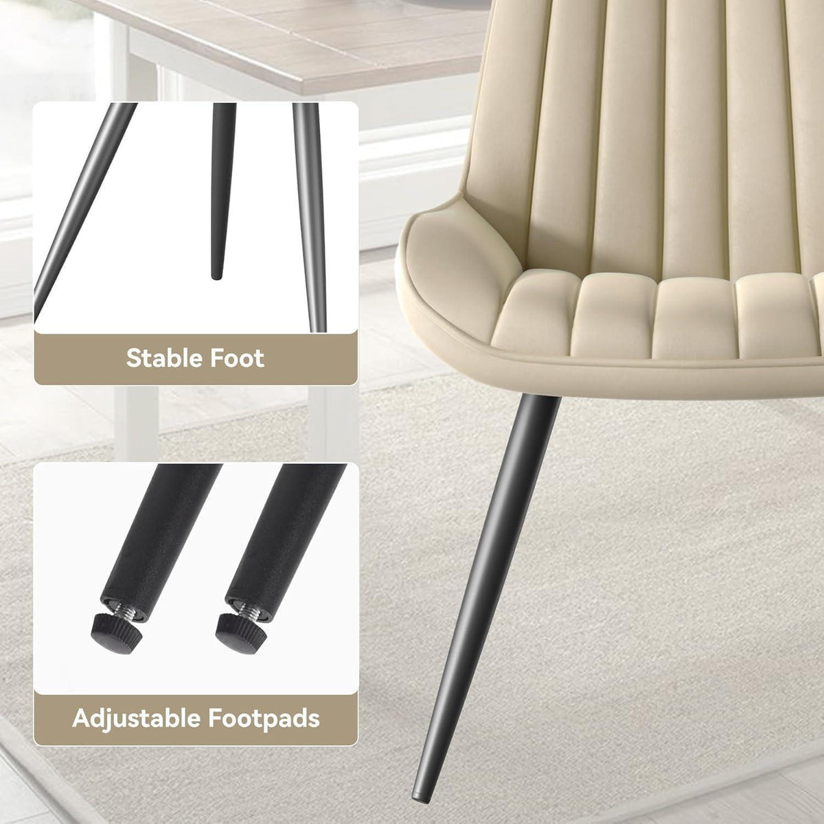 Esszimmerstühle 8er Set | Beige Polsterstühle mit Sitzkissen