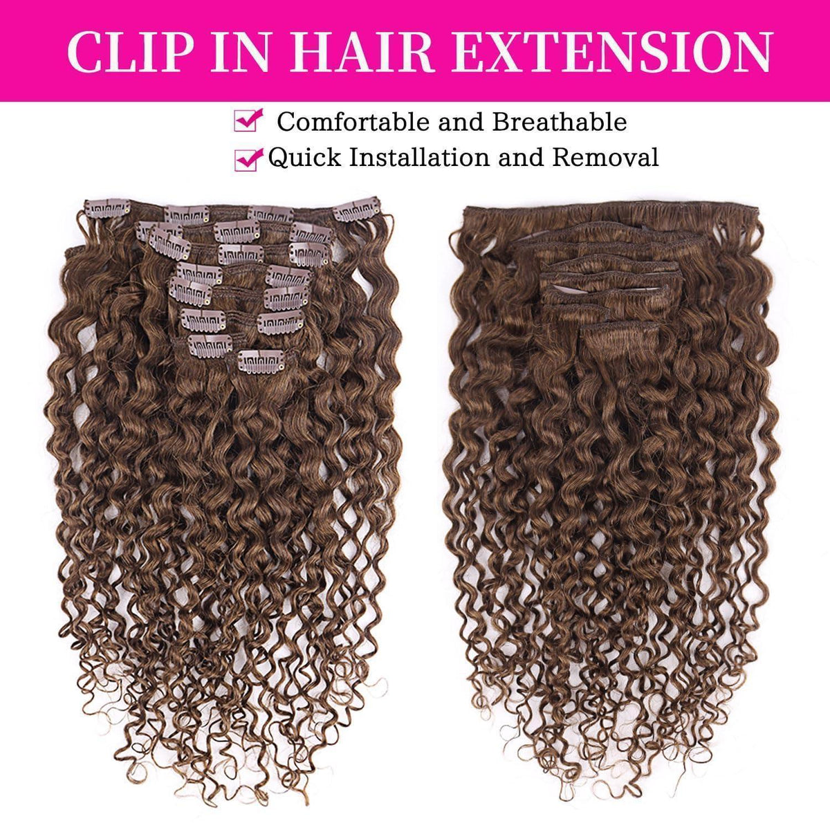 Kinky Curly Clip-in Haarverlängerung Echthaar Dunkel Braun 60cm