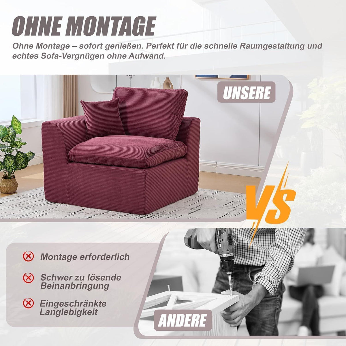 Compressed Cordstoff Sofa – Einzelsitzer & Zweisitzer