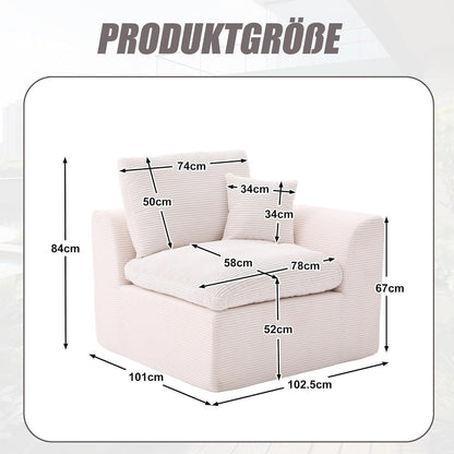 Compressed Cordstoff Sofa – Einzelsitzer & Zweisitzer für kleine Räume