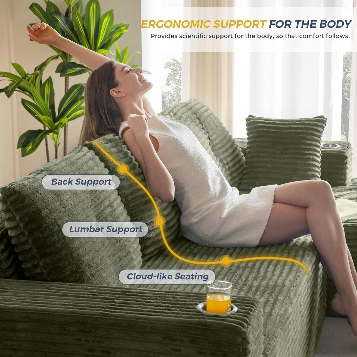 Modulares Sofa mit Chaiselongue – Cloud Couch, L-förmig, Grün
