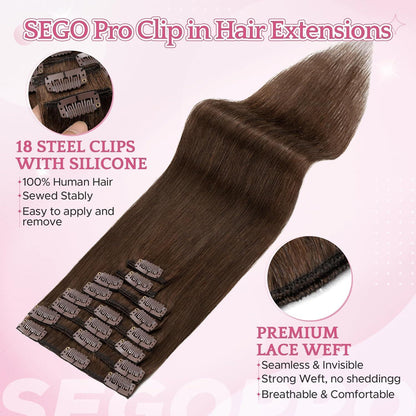 Clip-in Haarverlängerung Echthaar 25cm Kastanienbraun