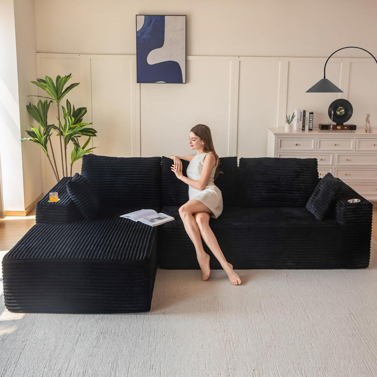 Modulares Sofa mit Chaiselongue – Cloud Couch, L-Form, Schwarz