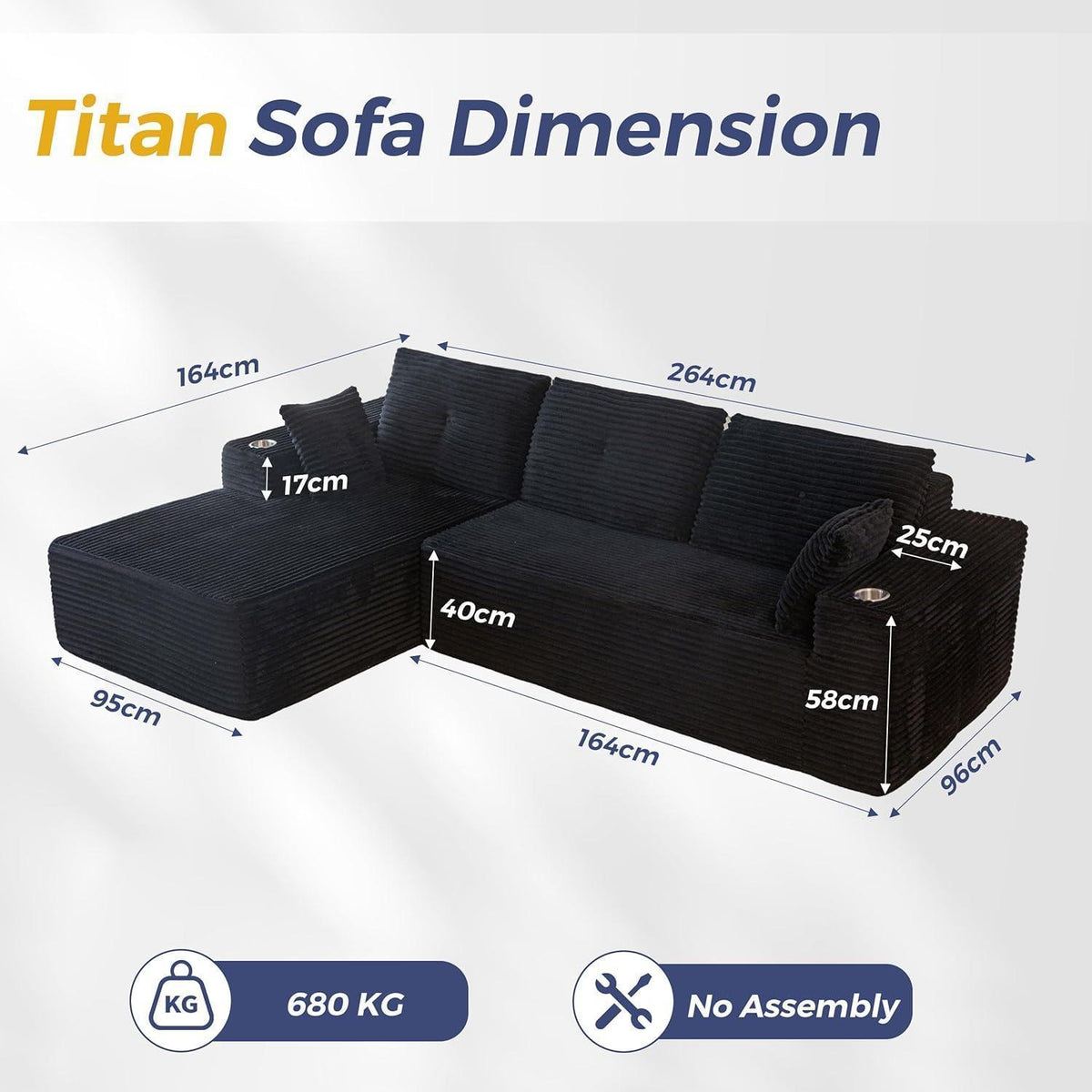 Modulares Sofa mit Chaiselongue – Cloud Couch, L-Form, Schwarz
