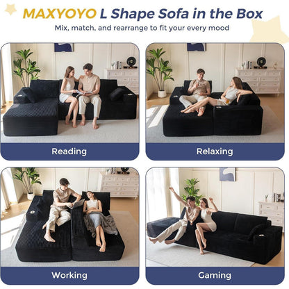 Modulares Sofa mit Chaiselongue – Cloud Couch, L-Form, Schwarz
