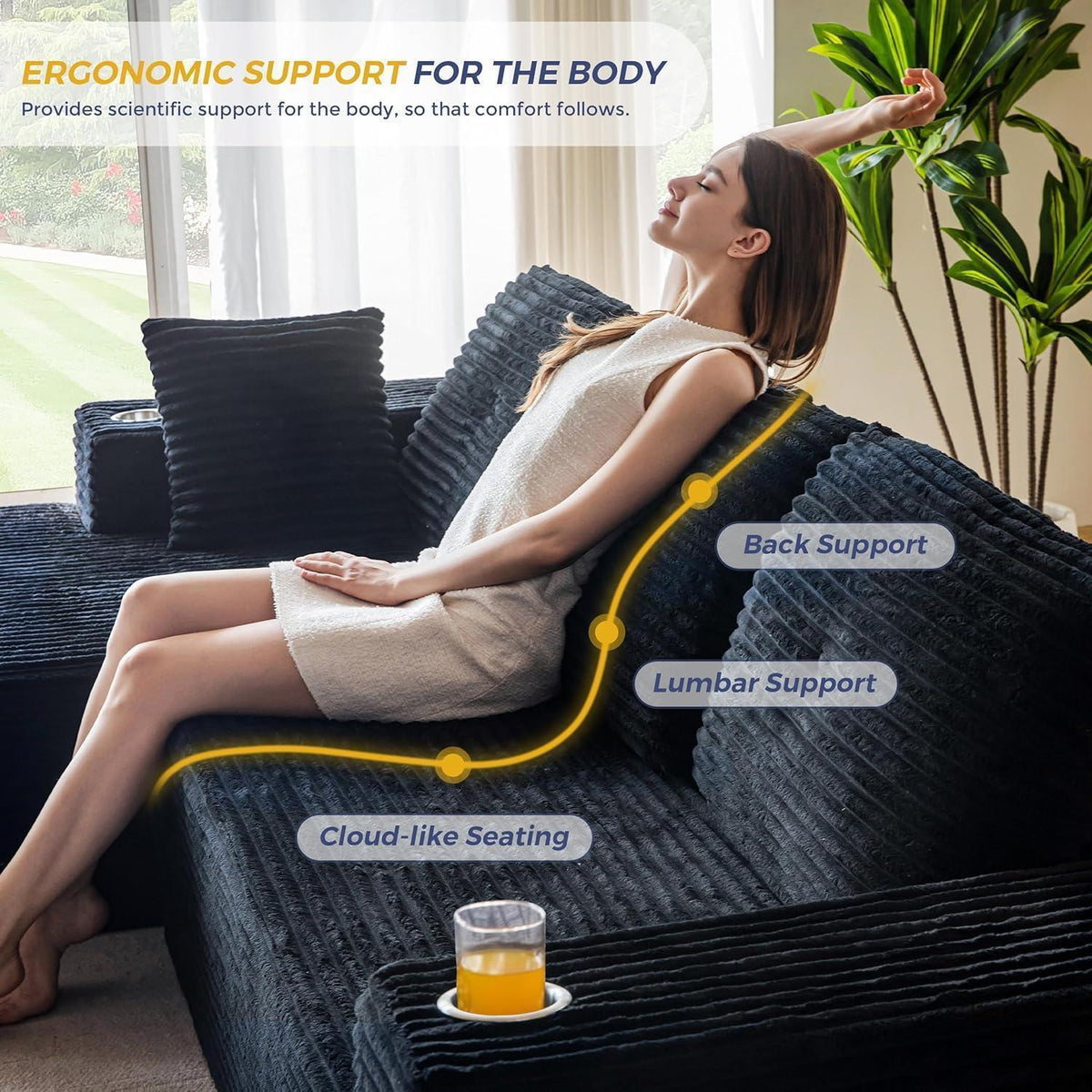 Modulares Sofa mit Chaiselongue – Cloud Couch, L-Form, Schwarz