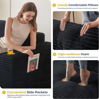 Modulares Sofa mit Chaiselongue – Cloud Couch, L-Form, Schwarz