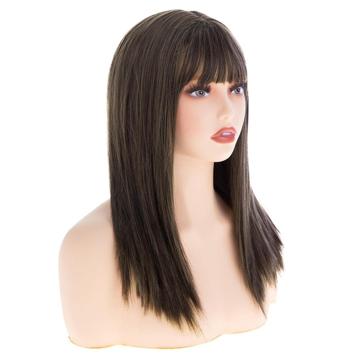 Braune Damen Perücke mit Pony – Schulterlang & Gerade