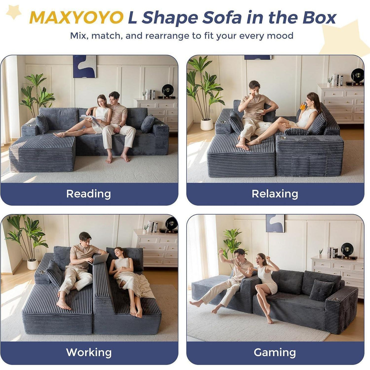 Modulares Sofa mit Chaiselongue – Cloud Couch Grau, 3-4 Sitzer