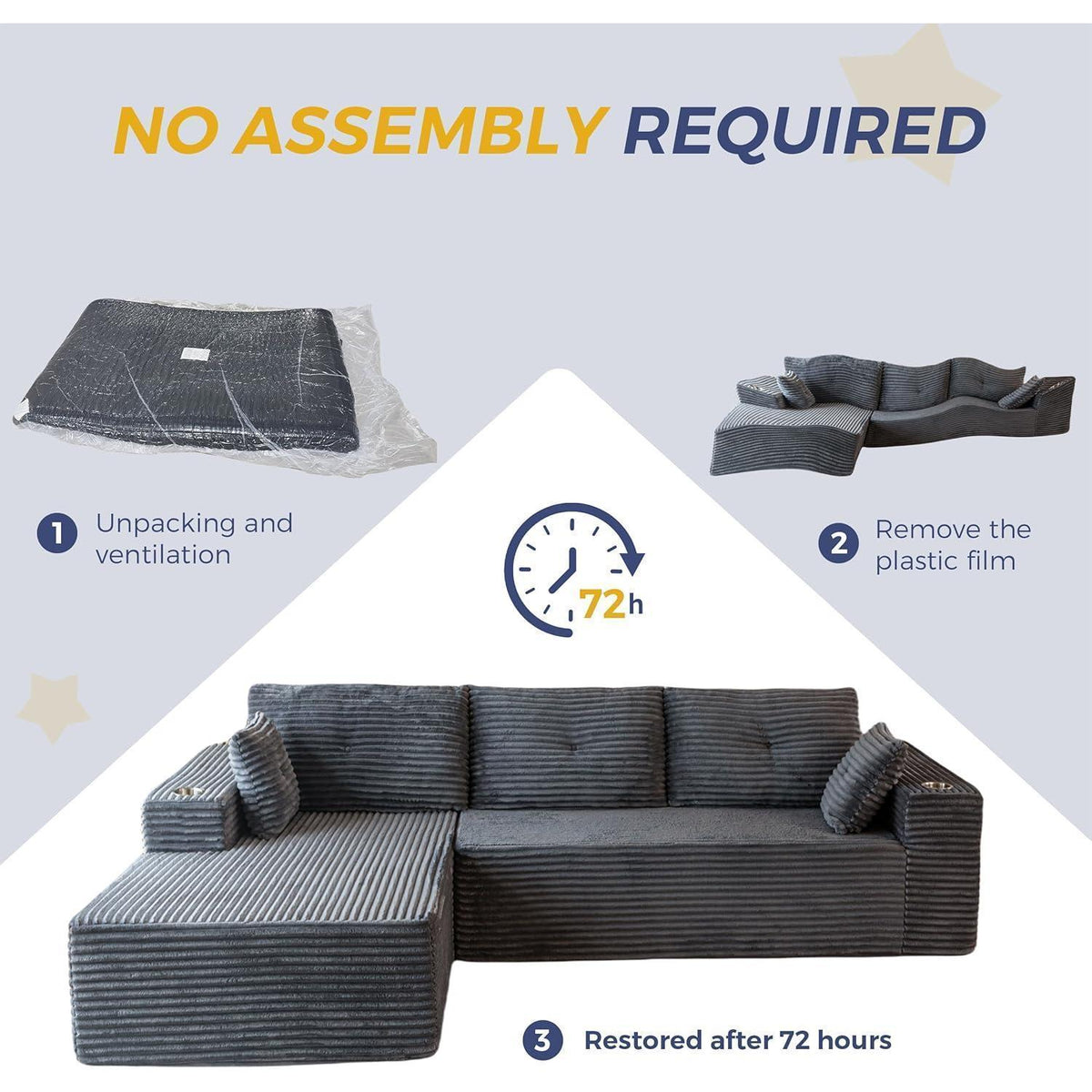 Modulares Sofa mit Chaiselongue – Cloud Couch Grau, 3-4 Sitzer