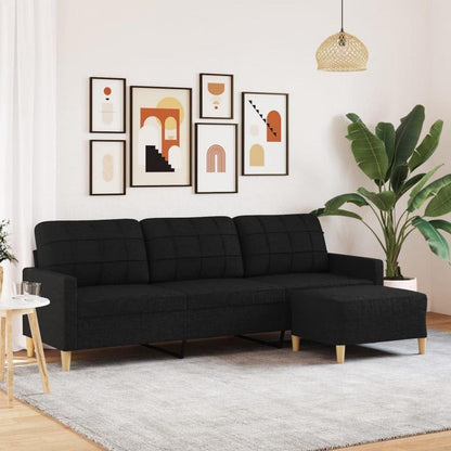 3-Sitzer Schlafsofa mit Hocker Schwarz