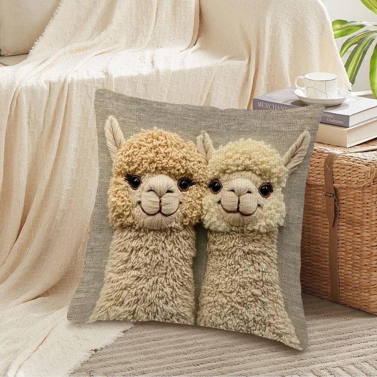 2er Set Kissenbezüge Niedliche Tiere 45x45cm Alpaka