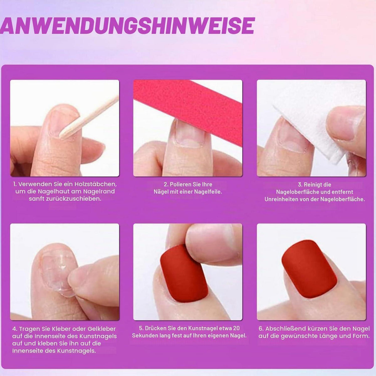 Künstliche Nägel Weiß French Tip Kurz Eckig 24 Stück