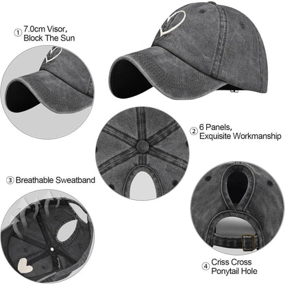 Pferdeschwanz Baseball Cap Herz Stickerei Damen Verstellbar