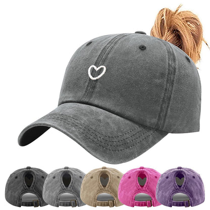 Pferdeschwanz Baseball Cap Herz Stickerei Damen Verstellbar