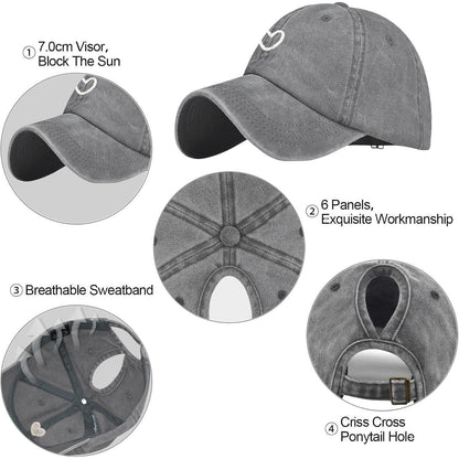 Pferdeschwanz Baseball Cap Herz Stickerei Damen Verstellbar