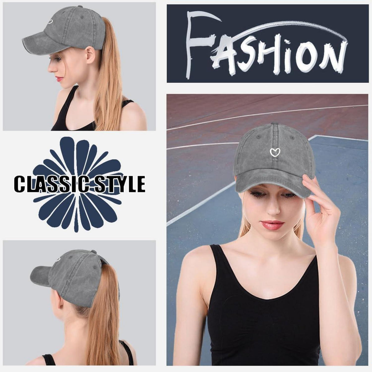 Pferdeschwanz Baseball Cap Herz Stickerei Damen Verstellbar