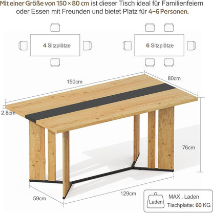 Esstisch 150cm Eiche Skandinavischer Stil Holz Esstisch