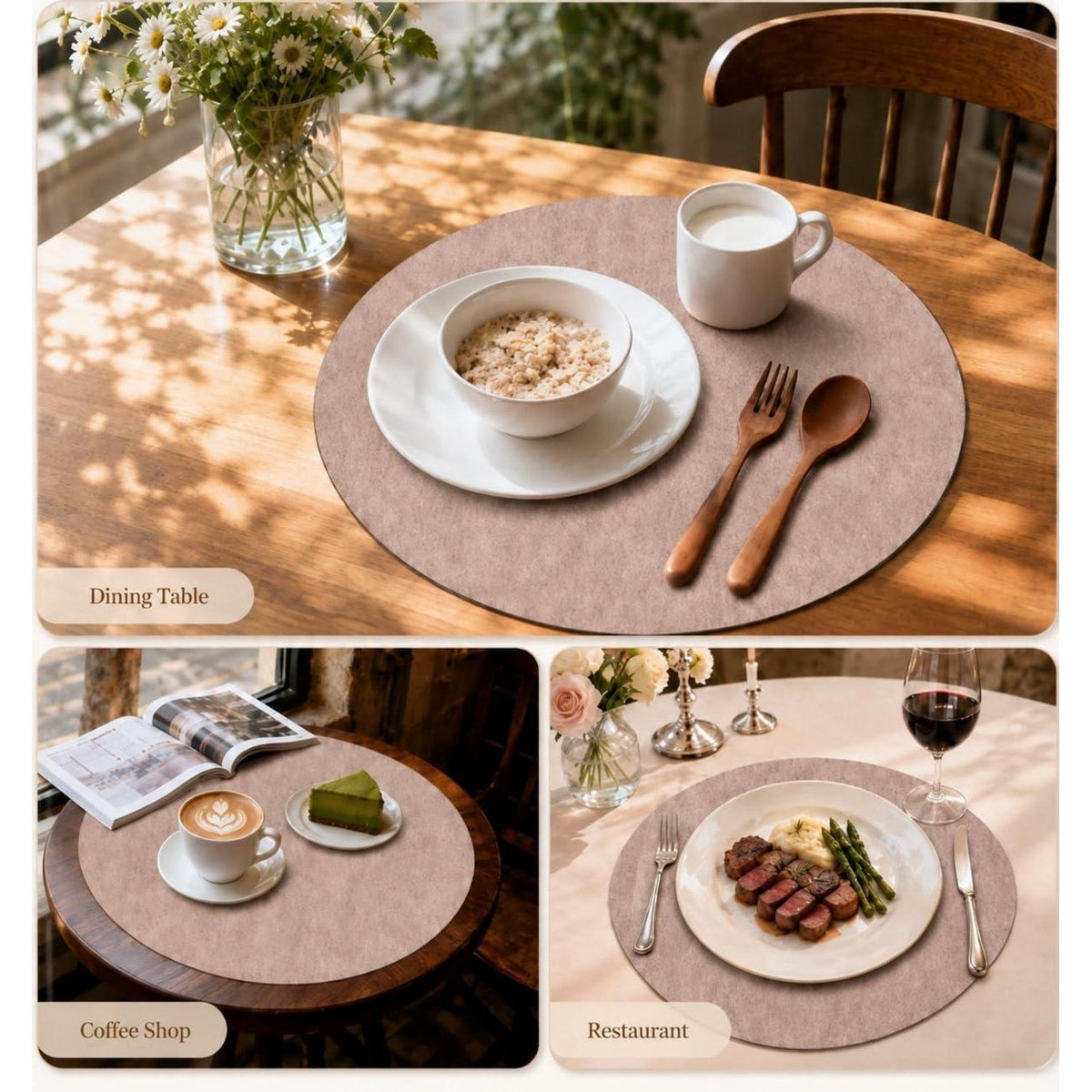Runde Tischsets 6er Set Rosa/Grau | Abwaschbar & Rutschfest