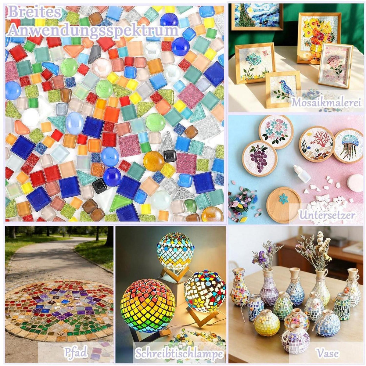 900g Mosaiksteine bunt – Glasfliesen für DIY Kunst & Deko