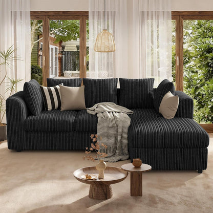 Ecksofa mit Schlaffunktion 212x150 cm, Schwarz Cordstoff