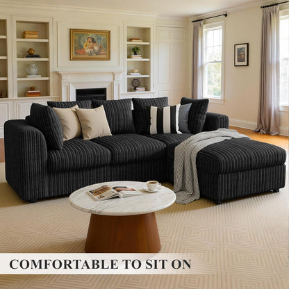 Ecksofa mit Schlaffunktion 212x150 cm, Schwarz Cordstoff