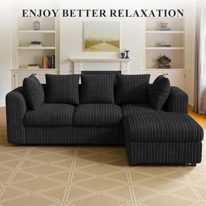 Ecksofa mit Schlaffunktion 212x150 cm, Schwarz Cordstoff