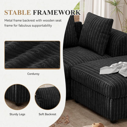 Ecksofa mit Schlaffunktion 212x150 cm, Schwarz Cordstoff