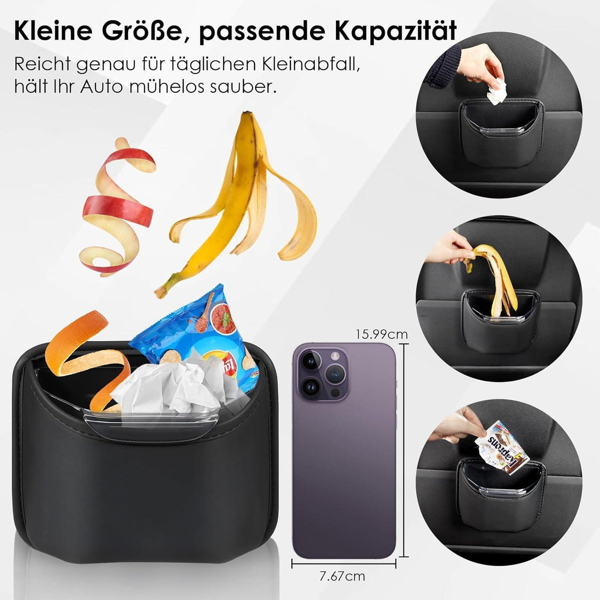 Auto Mülleimer – Klein, Lecksicher & Clip On in Lederoptik