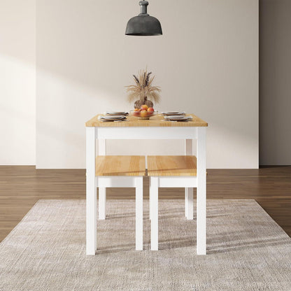 Massivholz Esstisch mit 2 Bänken | Esszimmer-Set Kiefer Teak/Weiß