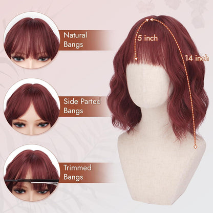 Rosa Bob Perücke mit Pony – 35cm gewellt, Synthetisch