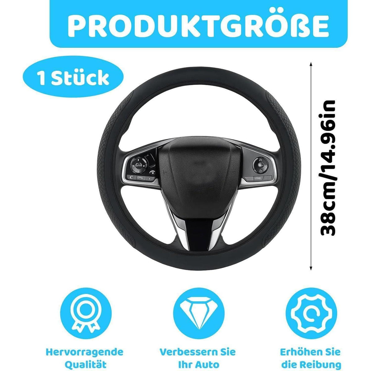 Lenkradbezug 38cm Schwarz – Komfort & Stil in Lederoptik