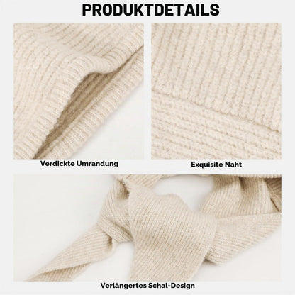 Strickmütze mit Schal 2-in-1 Kapuzenschal Unisex Beige