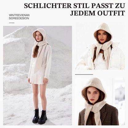 Strickmütze mit Schal 2-in-1 Kapuzenschal Unisex Beige