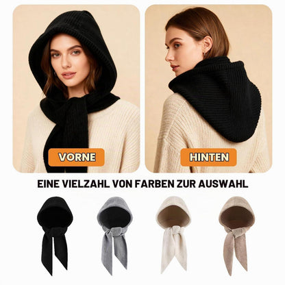 Warme Strickmütze mit Schal 2-in-1 Sturmhaube Unisex Schwarz