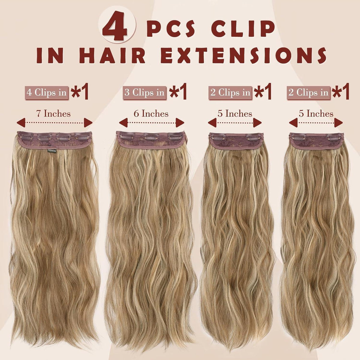 Clip-in Haarverlängerung Wellig, 50cm, Hellbraun & Blond