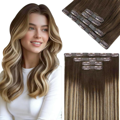 Clip-in Echthaar Extensions Balayage Braun Ombre