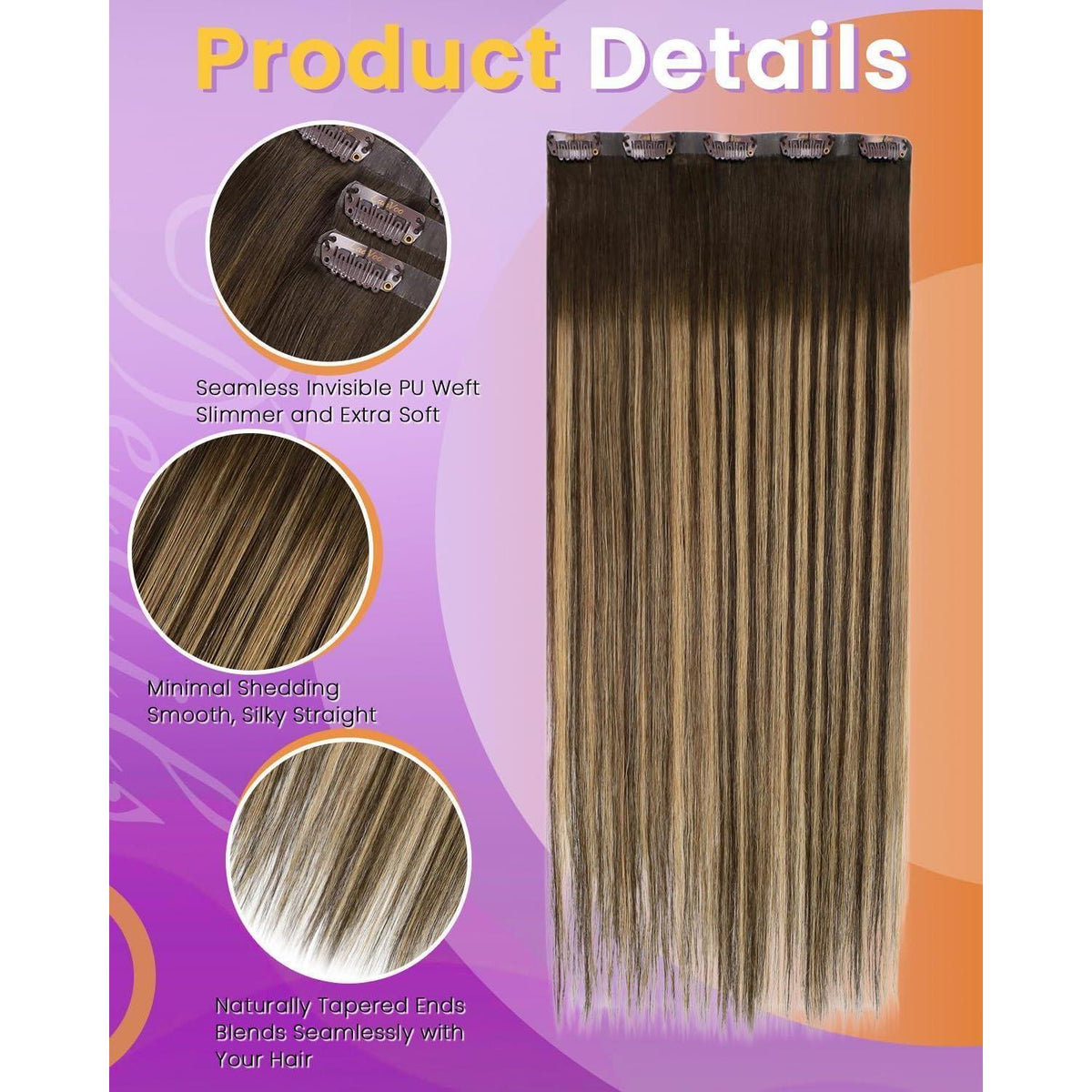 Clip-in Echthaar Extensions Balayage Braun Ombre