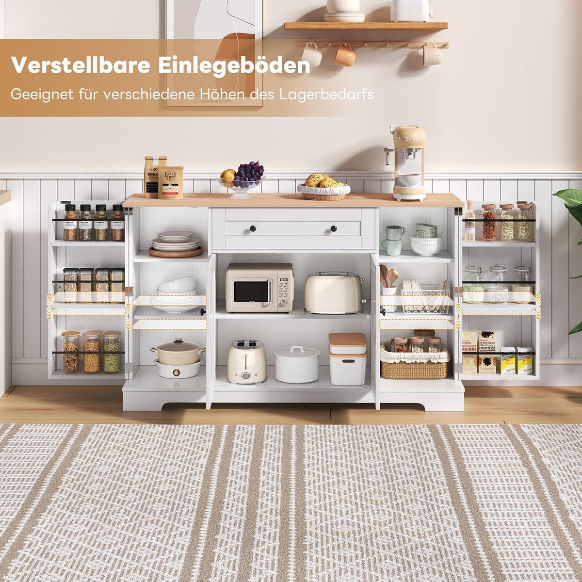 Modernes Küchenbuffet mit verstellbaren Böden (138x40x85cm)