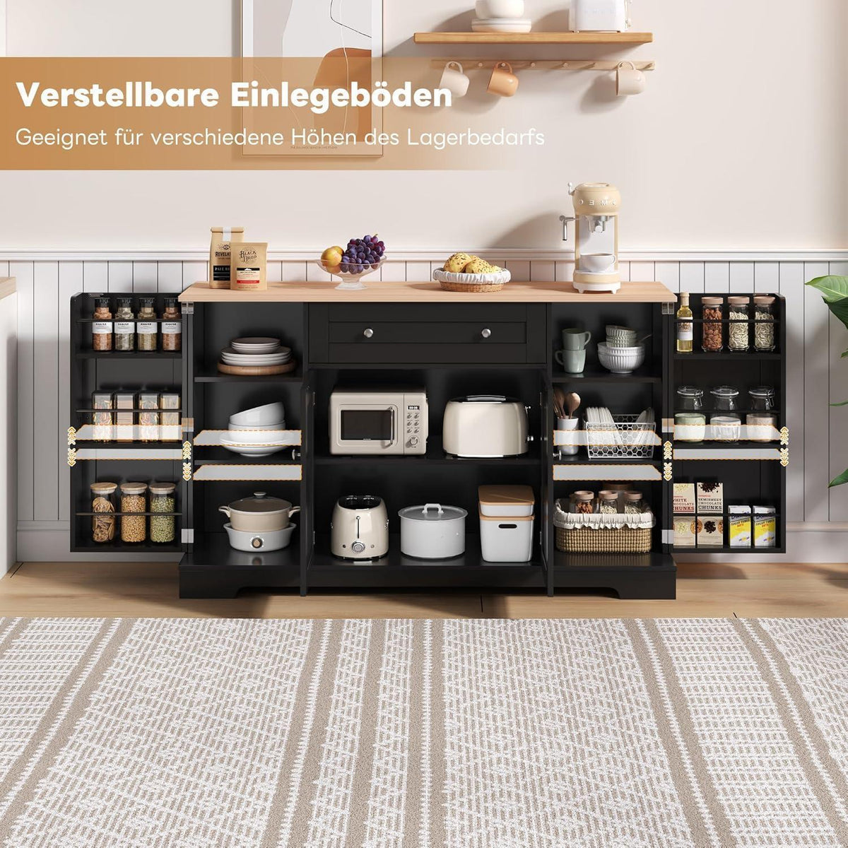 Modernes Küchenbuffet mit verstellbaren Böden & Kippschutz